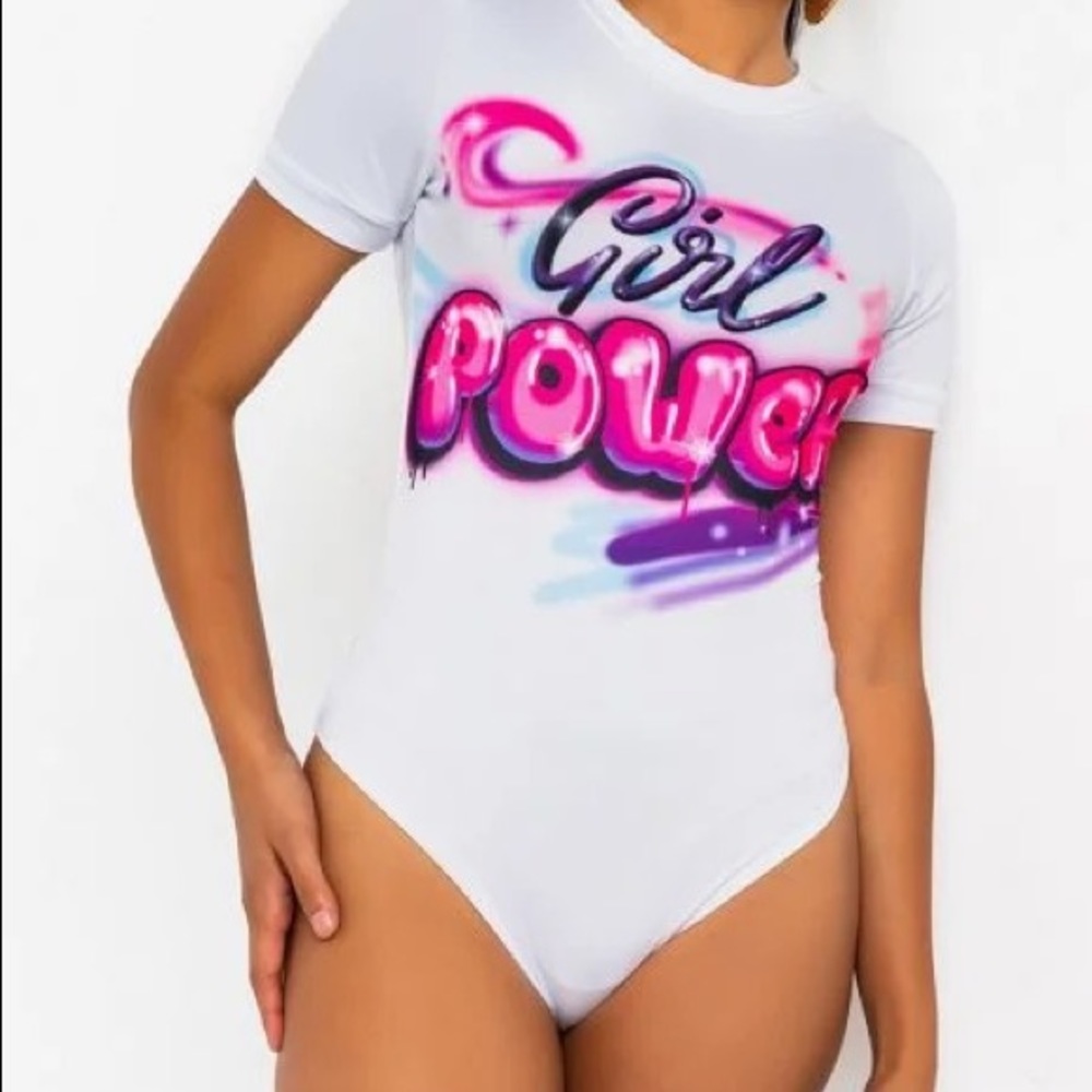 Girl power short sleeve graphic bodysuit